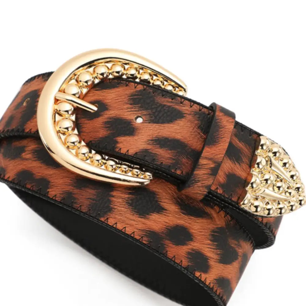 Leopard print belt with gold buckle for stylish accessories and fashionable leopard print belts