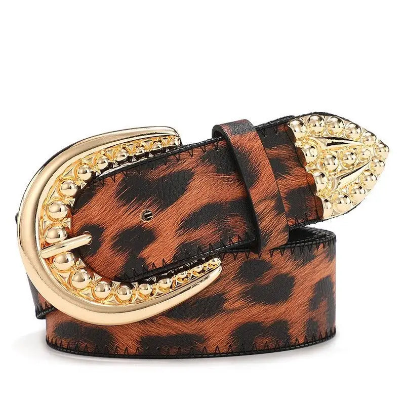 Leopard print belt with gold buckle for stylish accessories and fashion statement