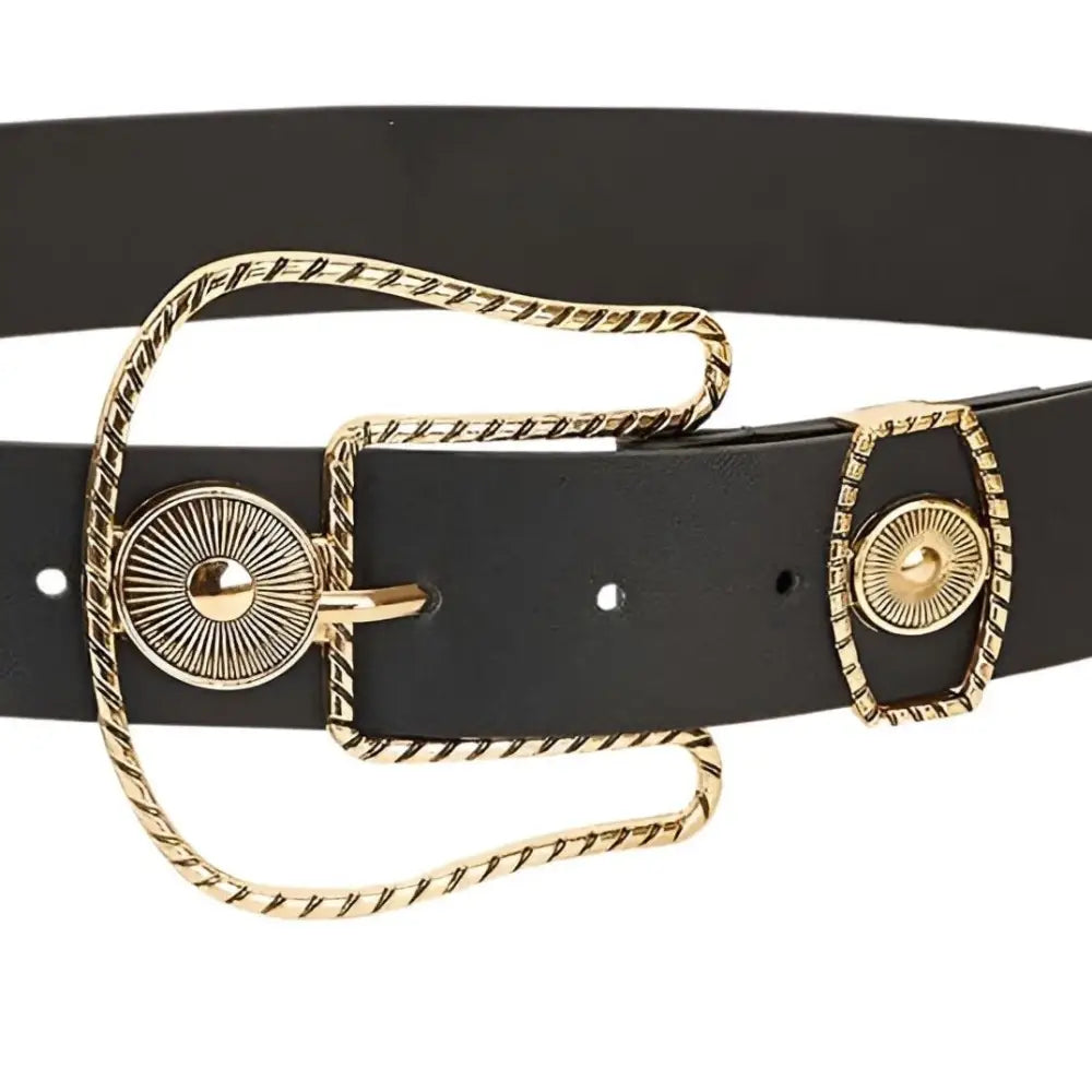 Black leather Wakao Golden Western wide belt with gold buckle for stylish western attire