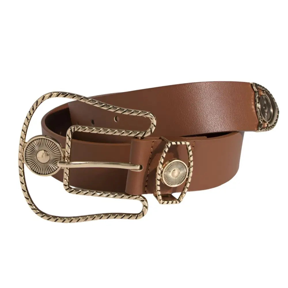 Brown Leather Belt with Golden Western Wide Buckle for Wakao Golden Western Collection