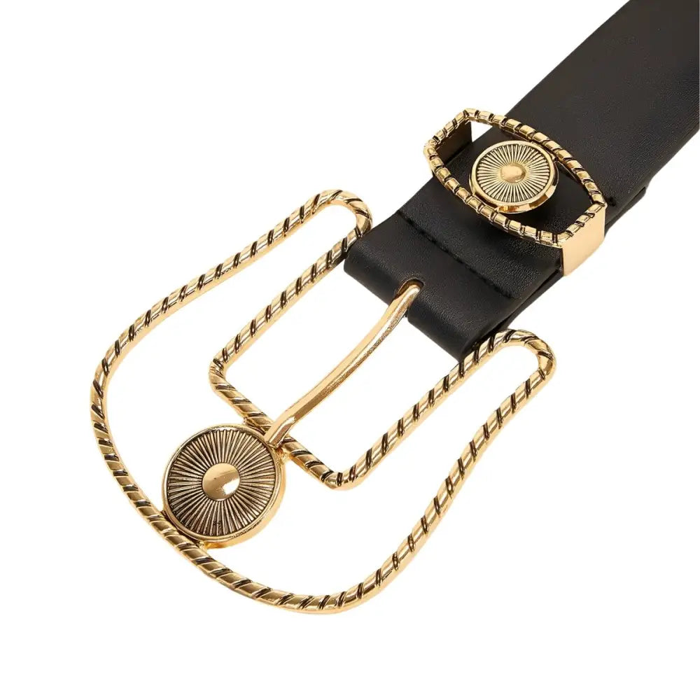 Wakao Golden Western wide leather belt with a black strap and gold buckle for stylish wear