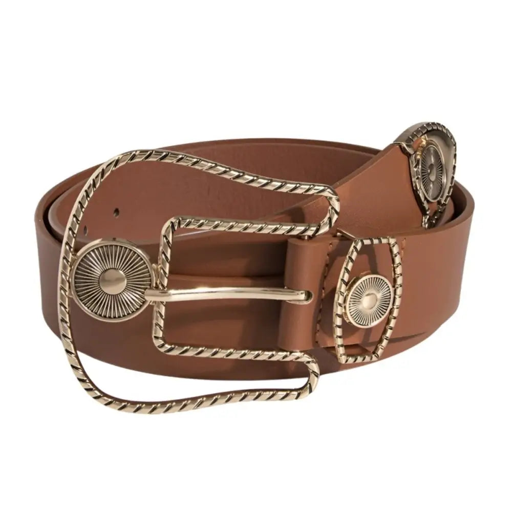 Wakao Golden Western wide leather belt with silver accents and western wide buckle