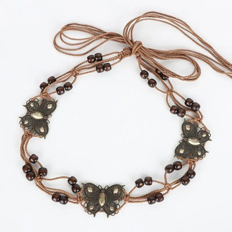 Brown beaded butterfly headband from the Butterfly Beaded Belt with Waxed Cotton collection