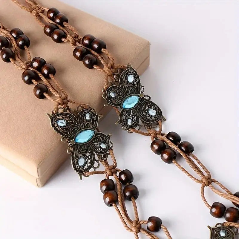 Bohemian butterfly beaded belt with waxed cotton from Butterfly Beaded Belt collection
