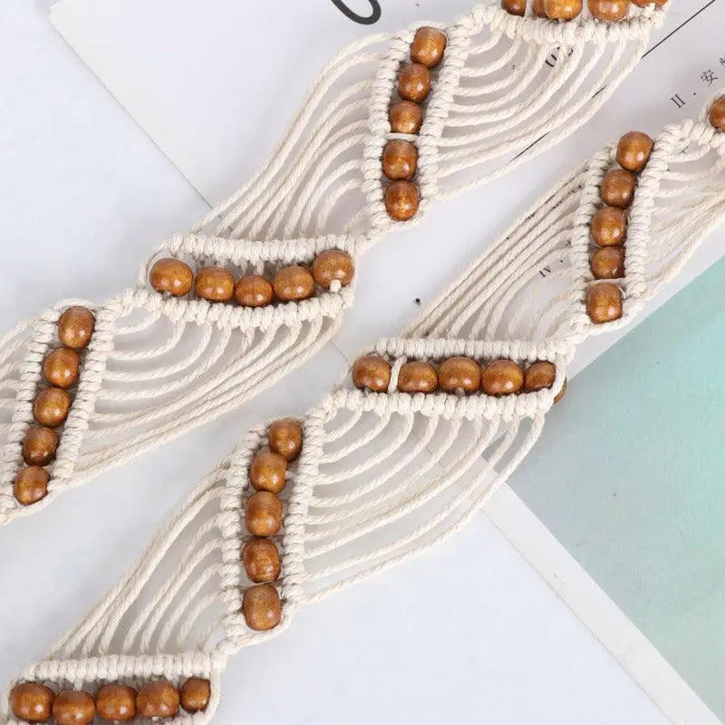 Cotton Rope Macrame Belt with Wooden Beads for Boho Style featuring waxed cotton rope