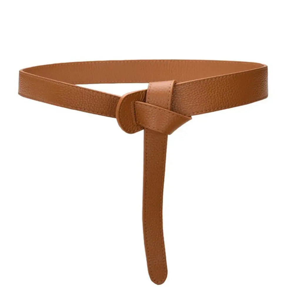 Brown leather knotted belt featured in Houndstooth Blazer with Thiphilia Tie Belt