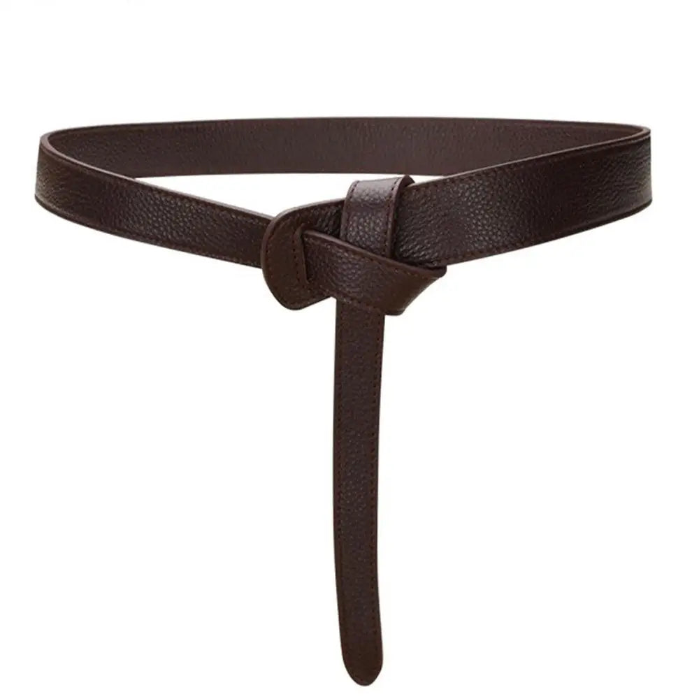 Brown leather knotted belt from Houndstooth Blazer with Thiphilia Tie Belt