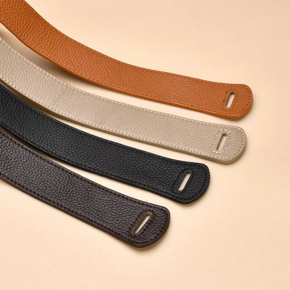 Four brown leather bag straps with Thiphilia Tie Belt for Houndstooth Blazer styling
