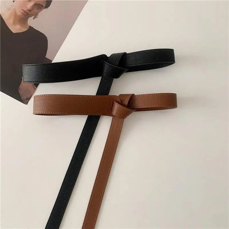 Black and brown knotted belts including Thiphilia Tie Belt and leather tie belt