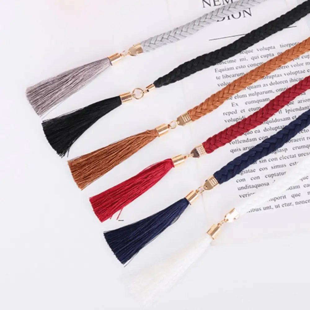 Janetta Lace Tie with braided tassel belts available in various colors for elegant styling
