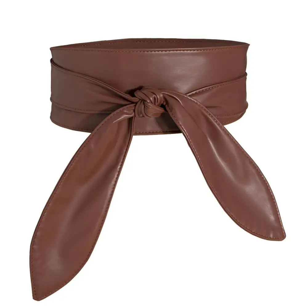 Brown faux leather obi belt from Elly Belt for elegant traditional style accessory
