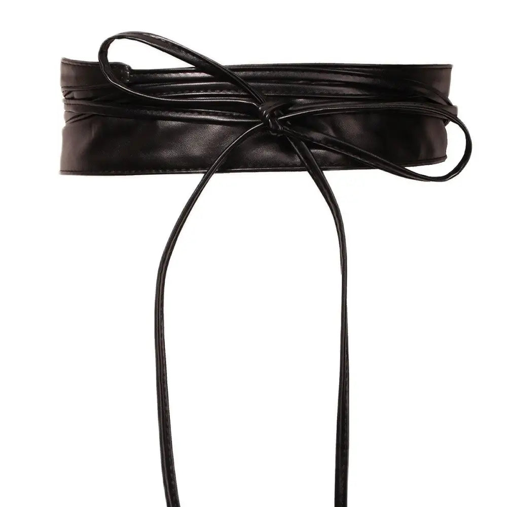 Black leather obi belt from the Red Floral Dress with Isabel Belt and Brown Leather Obi collection