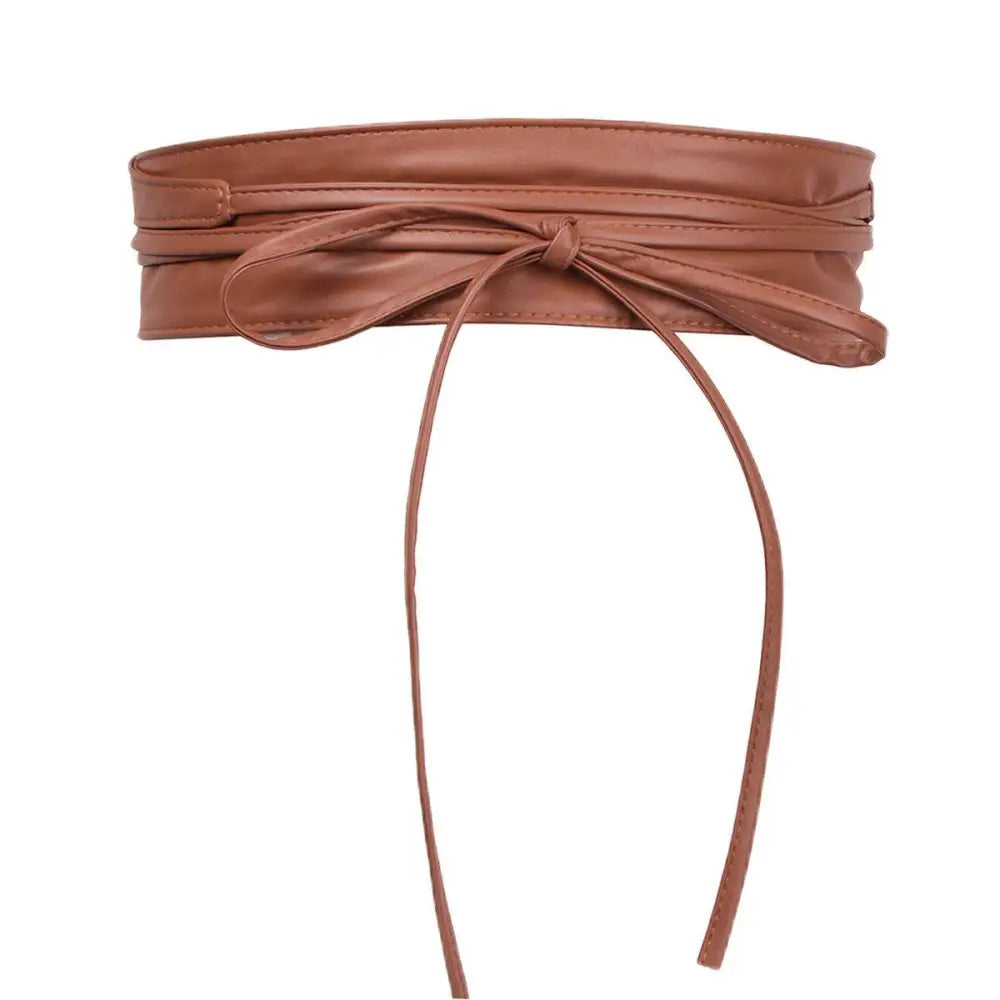 Brown leather obi belt from the Red Floral Dress with Isabel Belt collection