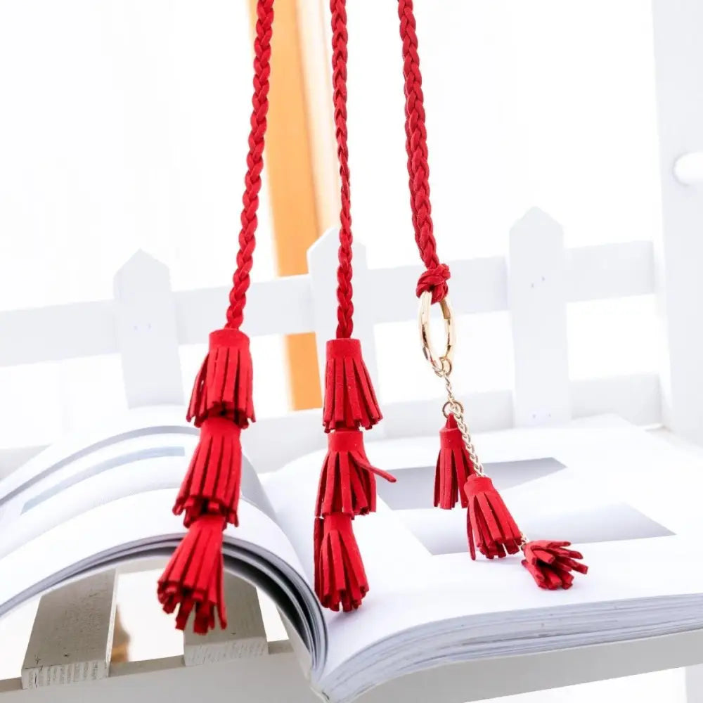 Red braided tassels from Braided Tassel Necklaces and Belts in Brown product line