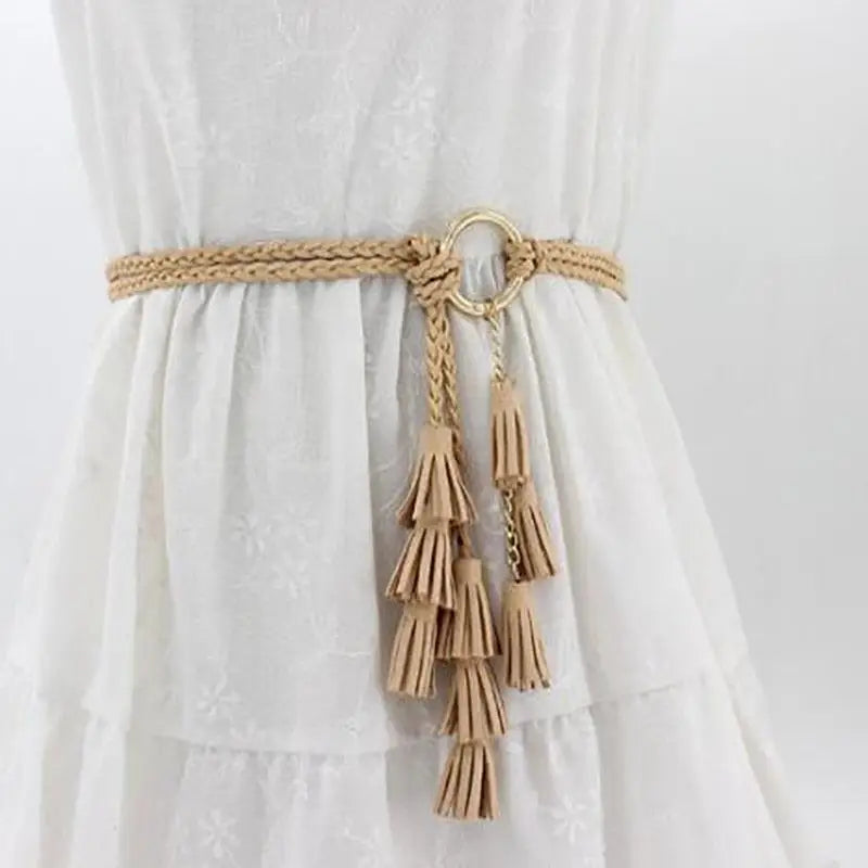 Brown braided belt with tassels from Braided Tassel Necklaces and Belts product line