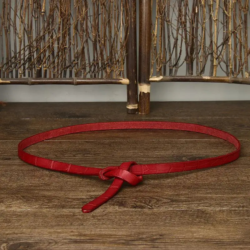 Red leather knotted tie belt from Assorted Faux Crocodile Leather Tie Belts and Belt Ubredice