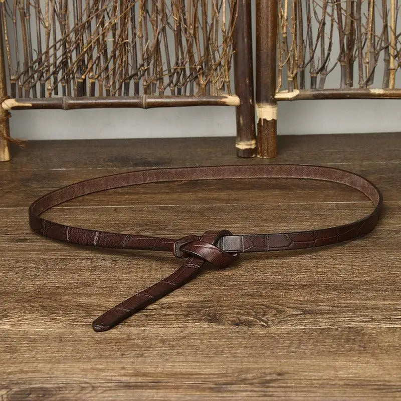 Brown leather knotted tie belt from Assorted Faux Crocodile Leather Tie Belts and Belt Ubredice