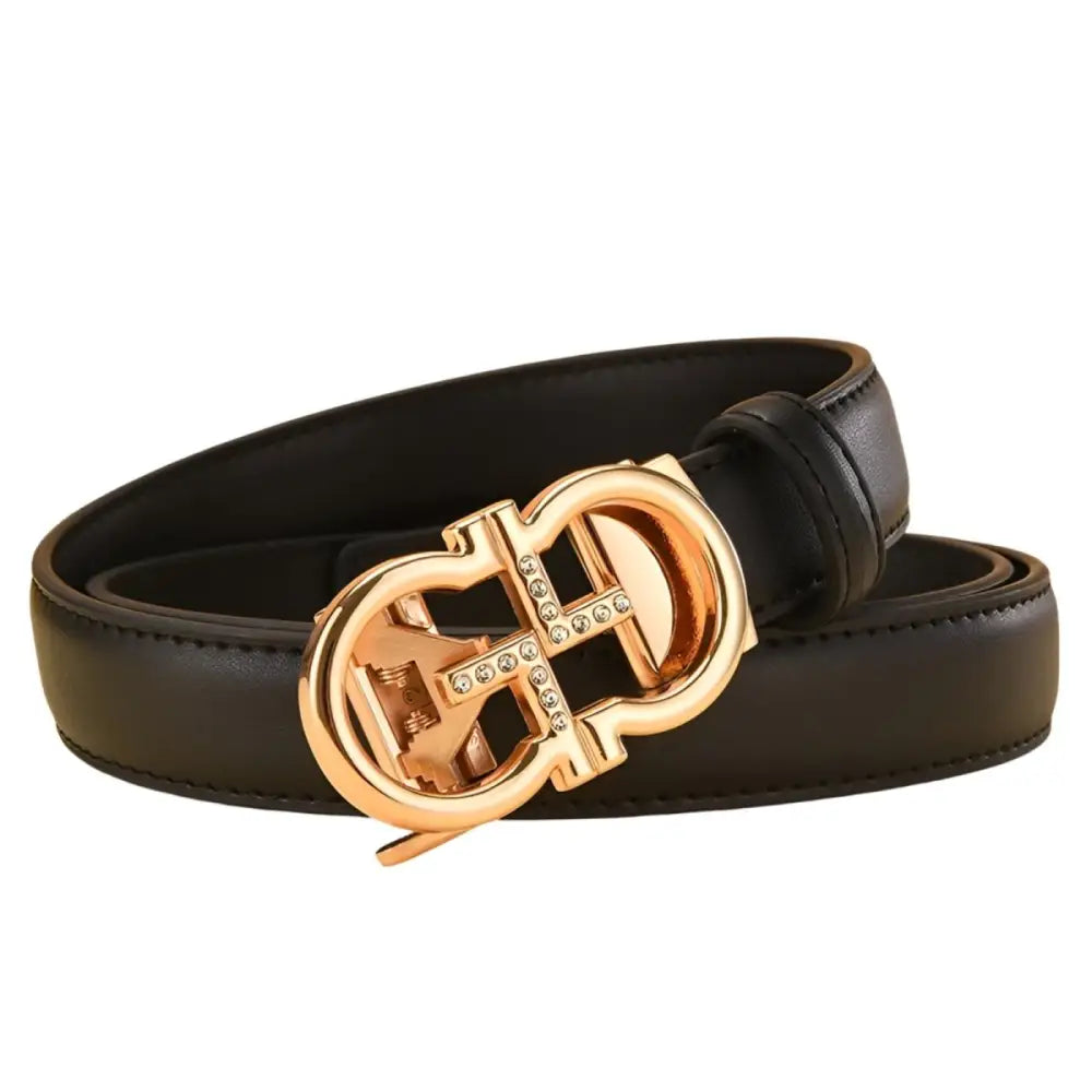 Black leather belt with a golden omega buckle from Leather Belts with Golden Omega Buckle collection