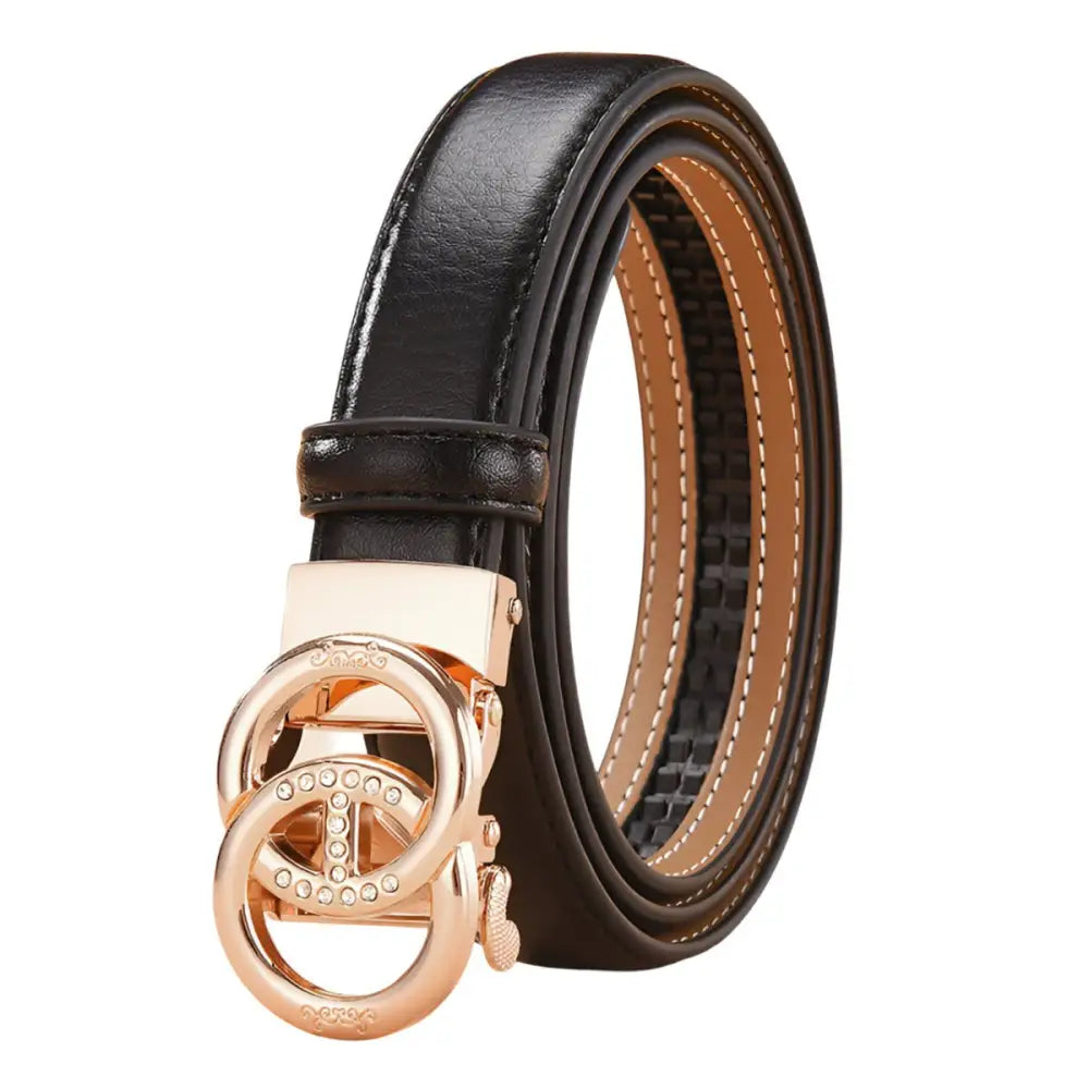 Black leather belt with gold buckle suitable for automatic leather belt style