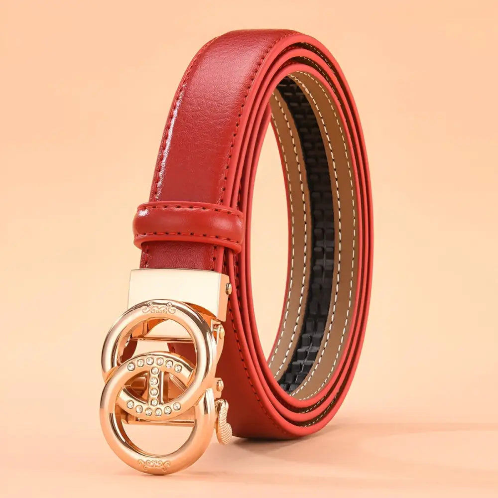 Red leather belt with gold buckle from Gold-Toned Buckle Leather Belt for Elegant Style