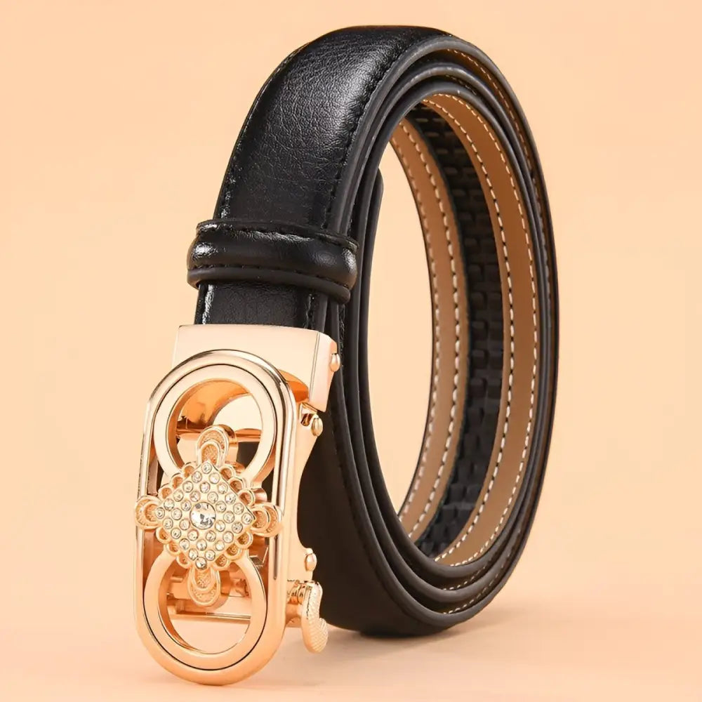 Black leather belt with a gold decorative buckle from the Set of Three Leather Belts collection