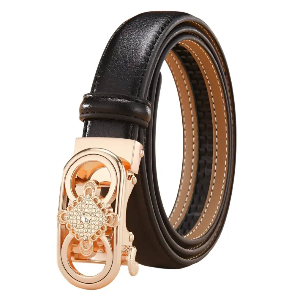 Set of three leather belts with gold buckles, featuring jewel-embellished accents