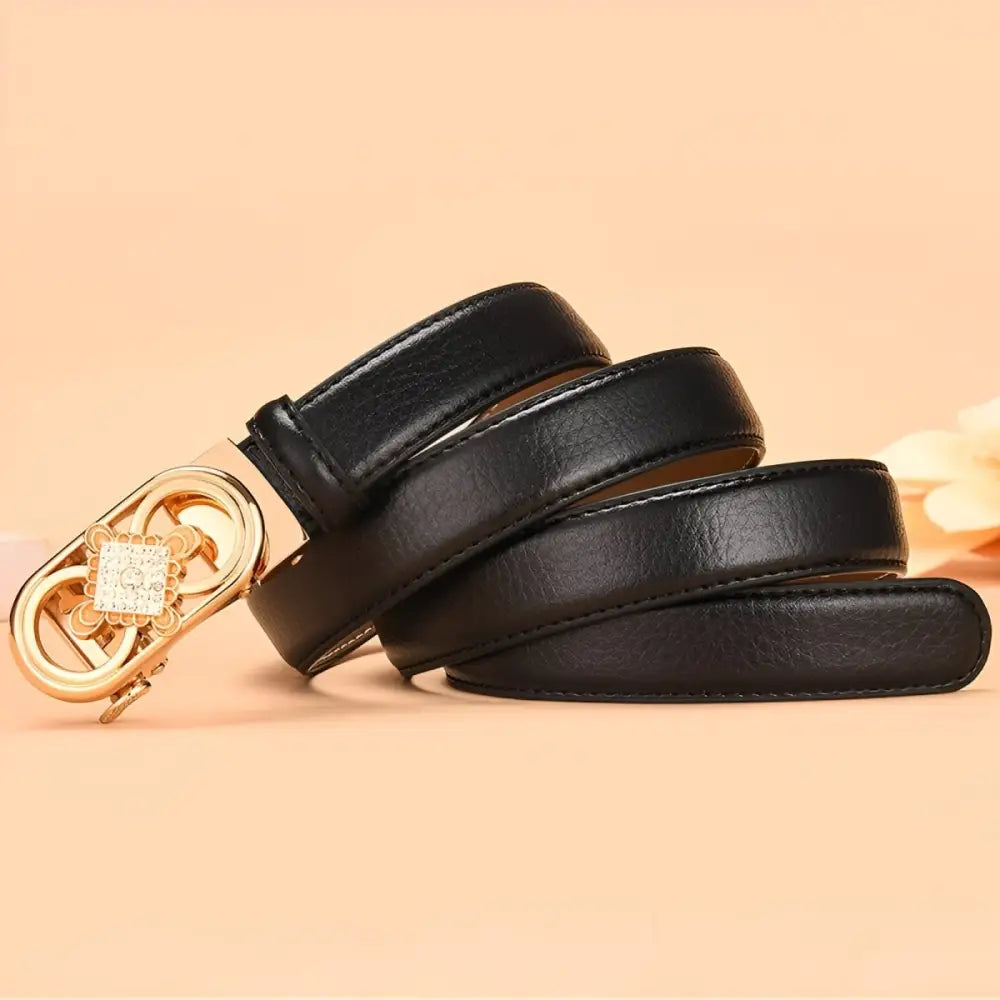 Black leather belt with a gold buckle from the Set of Three Leather Belts collection