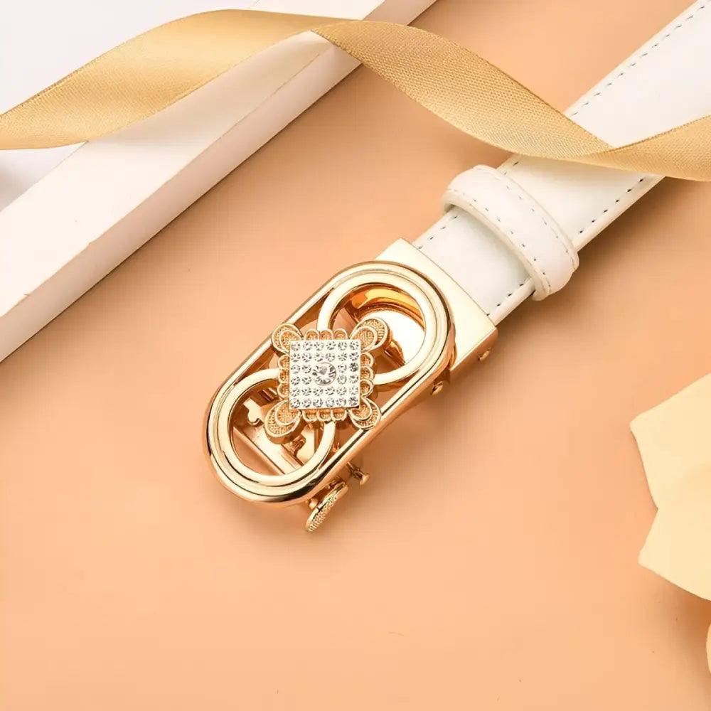 White leather belt with jeweled gold buckle from Set of Three Leather Belts collection