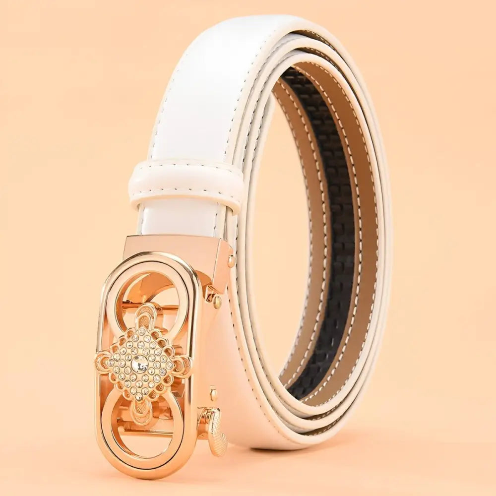 White leather belt with a gold buckle from the Set of Three Leather Belts collection
