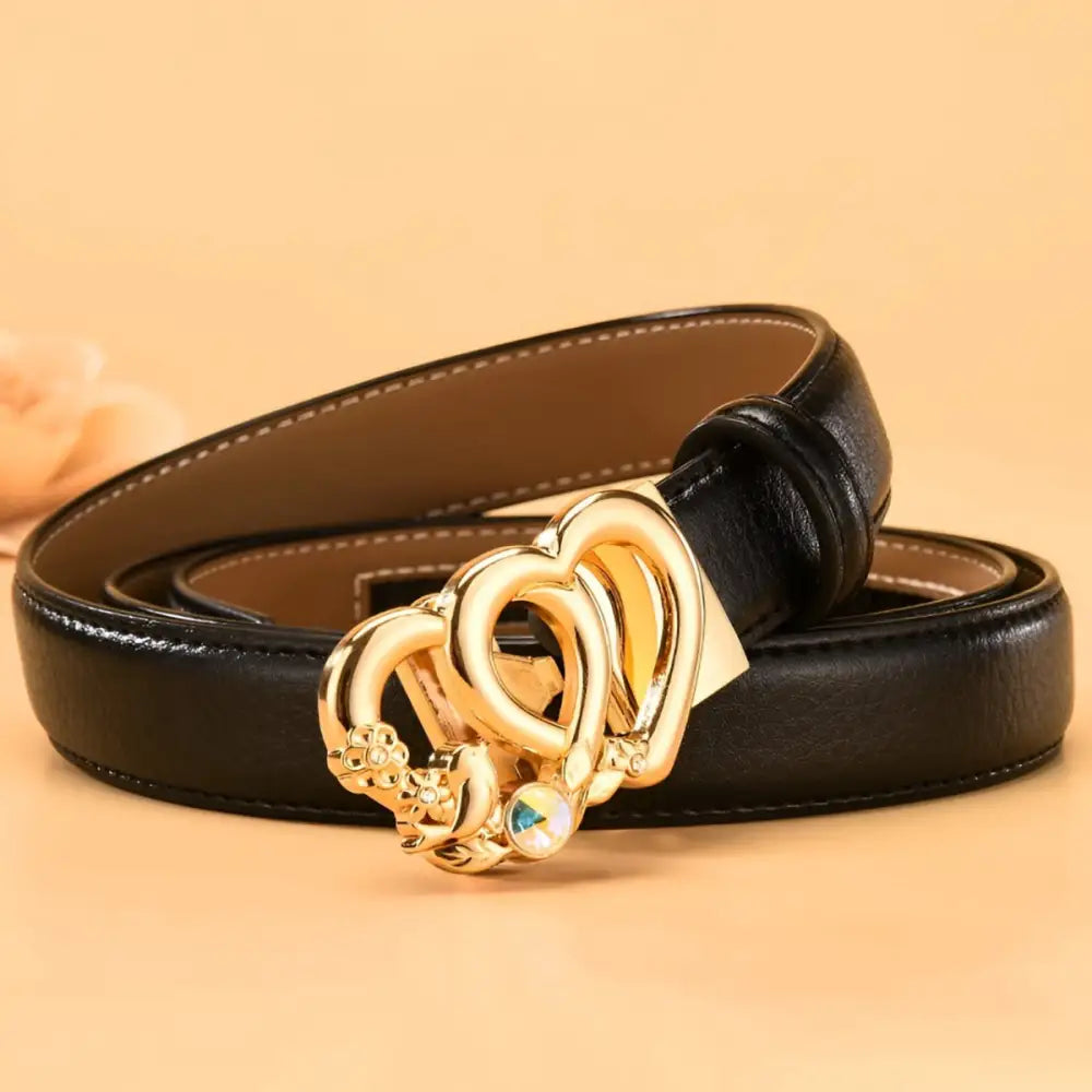 Automatic leather belt with gold heart-shaped buckle for stylish men’s accessories