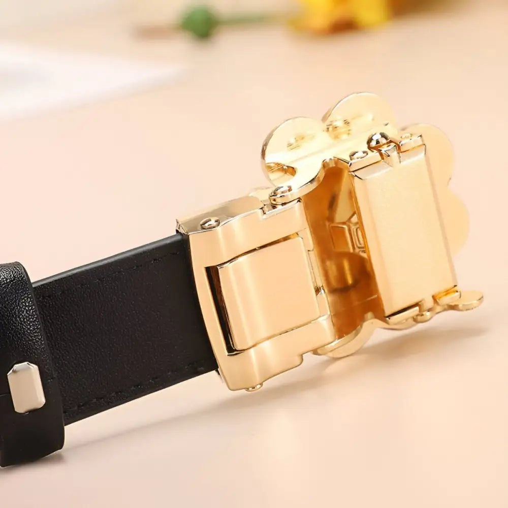 Selina Leather Belt with Gold Floral Buckle for Elegant Style showcasing leather belt design