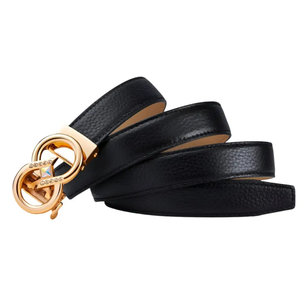 Black leather belt with gold buckle from Set of Leather Belts with Gold Buckles and Rhinestone Accents