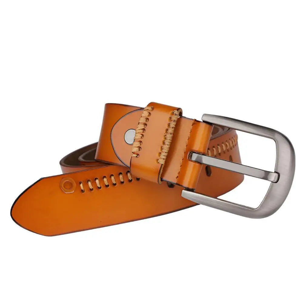 Emilio Men’s Leather Belt with Silver Buckle showcasing brown leather and sleek design