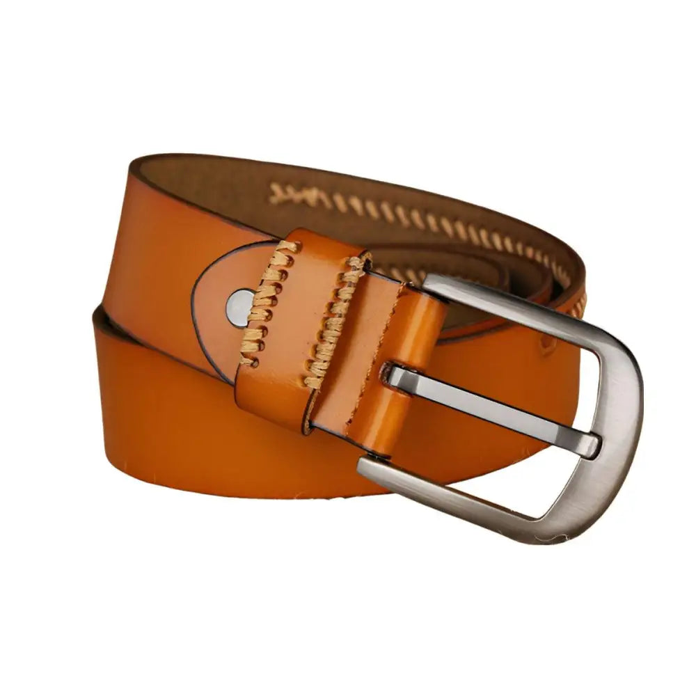 Emilio Men’s Leather Belt with Silver Buckle showcasing a brown leather men’s belt