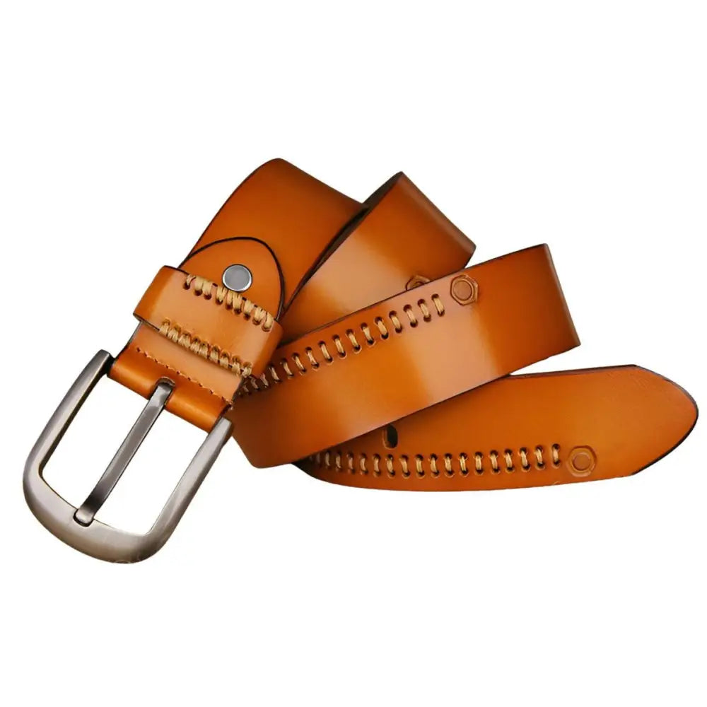 Emilio Men’s Leather Belt with Silver Buckle featuring brown leather for men’s belt style