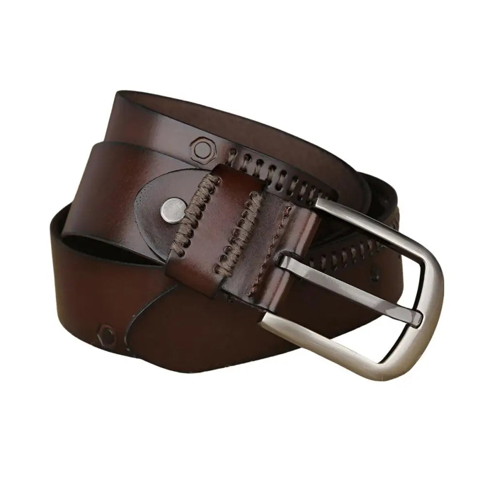Emilio Men’s Belt with Brown leather and silver buckle for men’s belt fashion