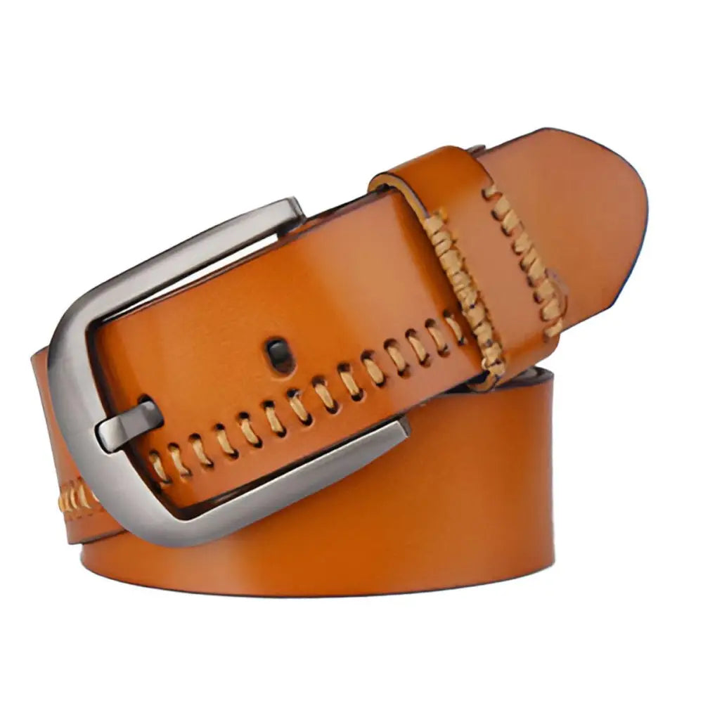 Emilio Men’s Leather Belt with Silver Buckle showcasing brown leather and metal hardware