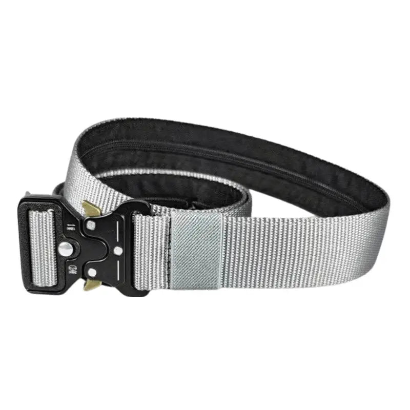 Gray nylon tactical belt with black metal buckle shown in Tan Tactical Belt product image