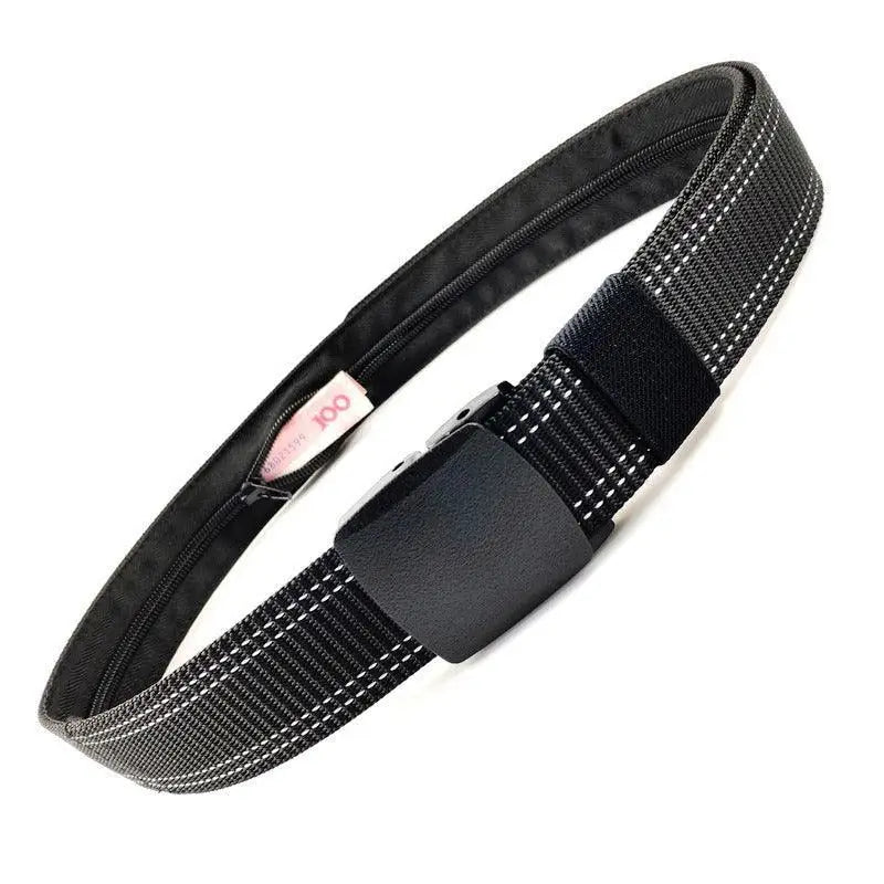 Black and white woven Erekle Nylon Belt with hidden zipper and stylish design