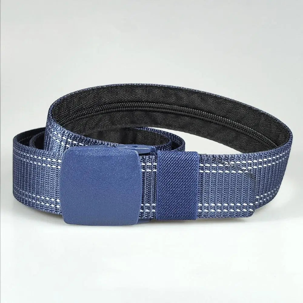 Erekle nylon belt with hidden zipper featuring black and white stripes for stylish wear