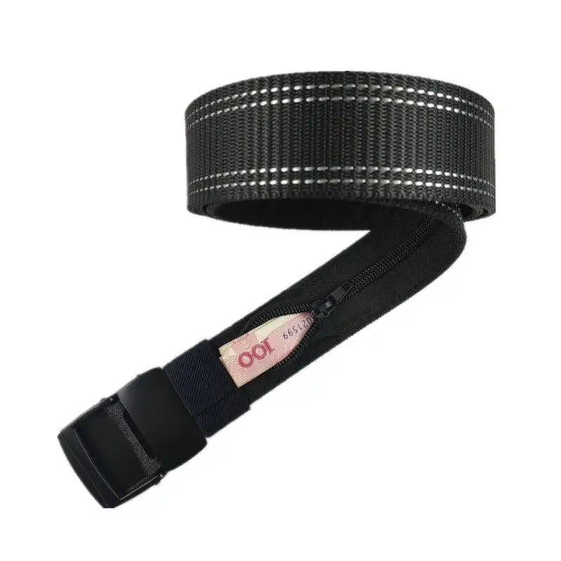 Erekle Nylon Belt with Hidden Zipper and Black White Stripes, stylish nylon belt accessory