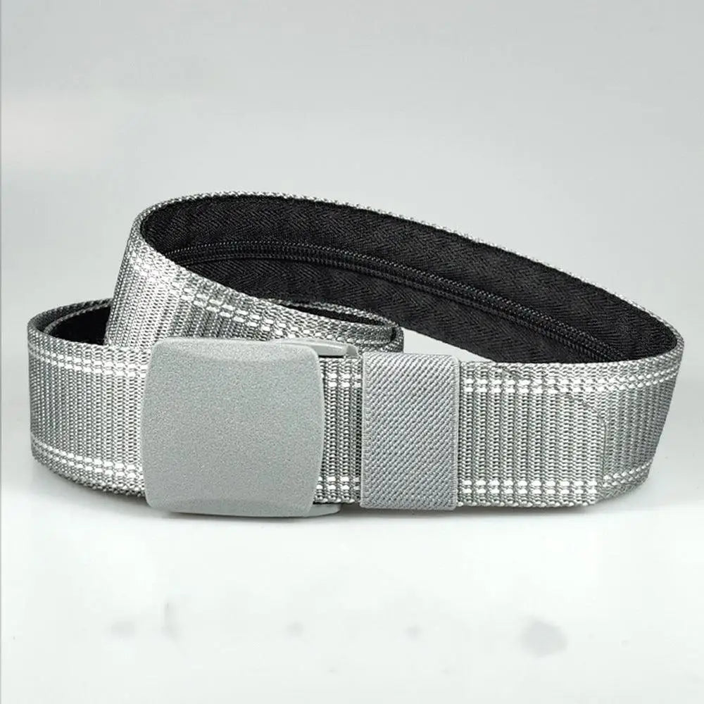Gray woven Erekle Nylon Belt with plastic buckle and black white stripe design
