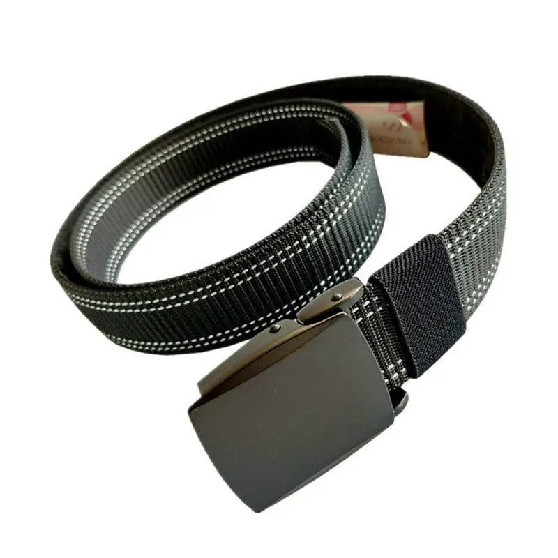 Black and white striped erekle nylon belt with metal buckle for stylish everyday wear