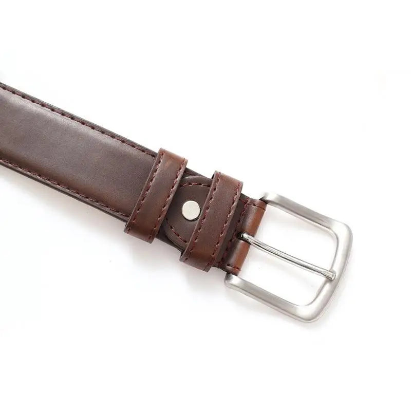 Black faux leather belt with silver buckle ideal for travel and personal style