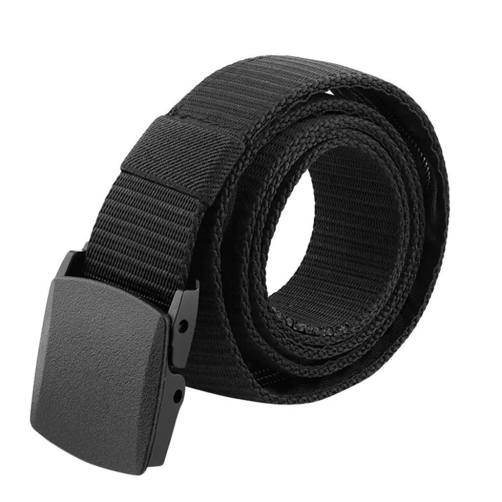 Black nylon web belt in the metal-free money belt with hidden pocket and black buckle