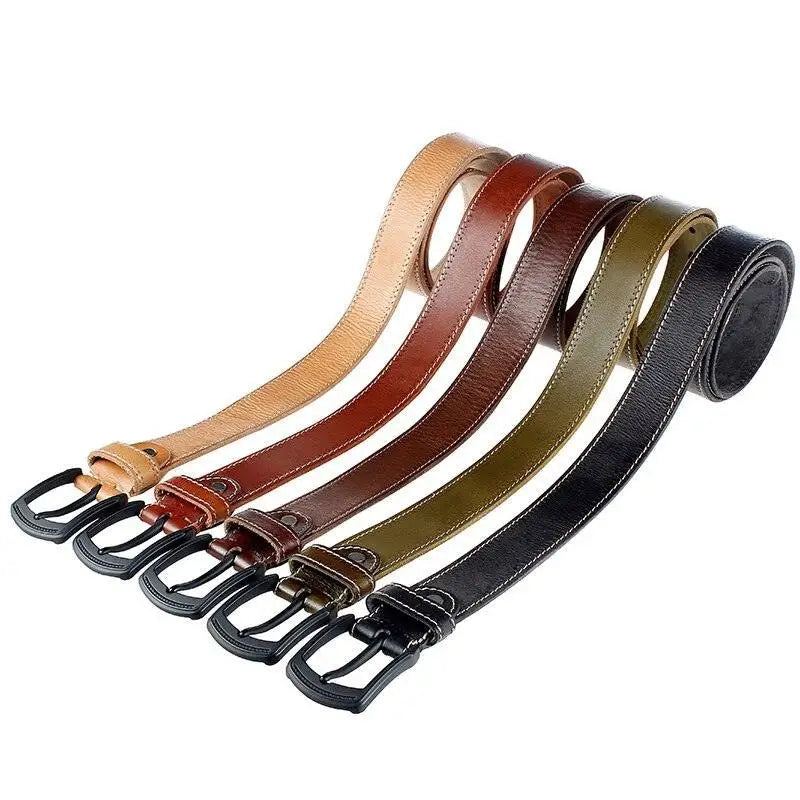 Assorted Abram Leather belts with black buckles for men and women showcasing quality leather belt