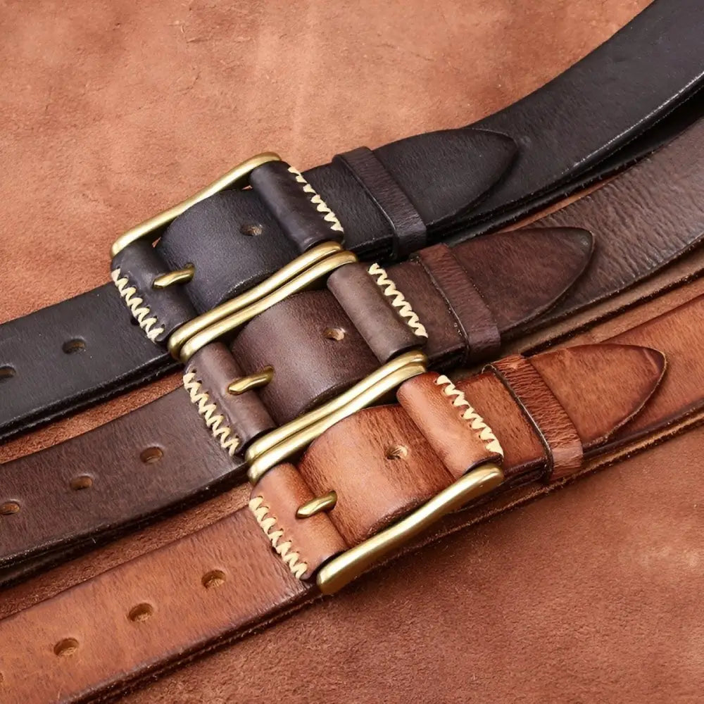 Erico Model brown leather belts with brass buckles for stylish adult fashion