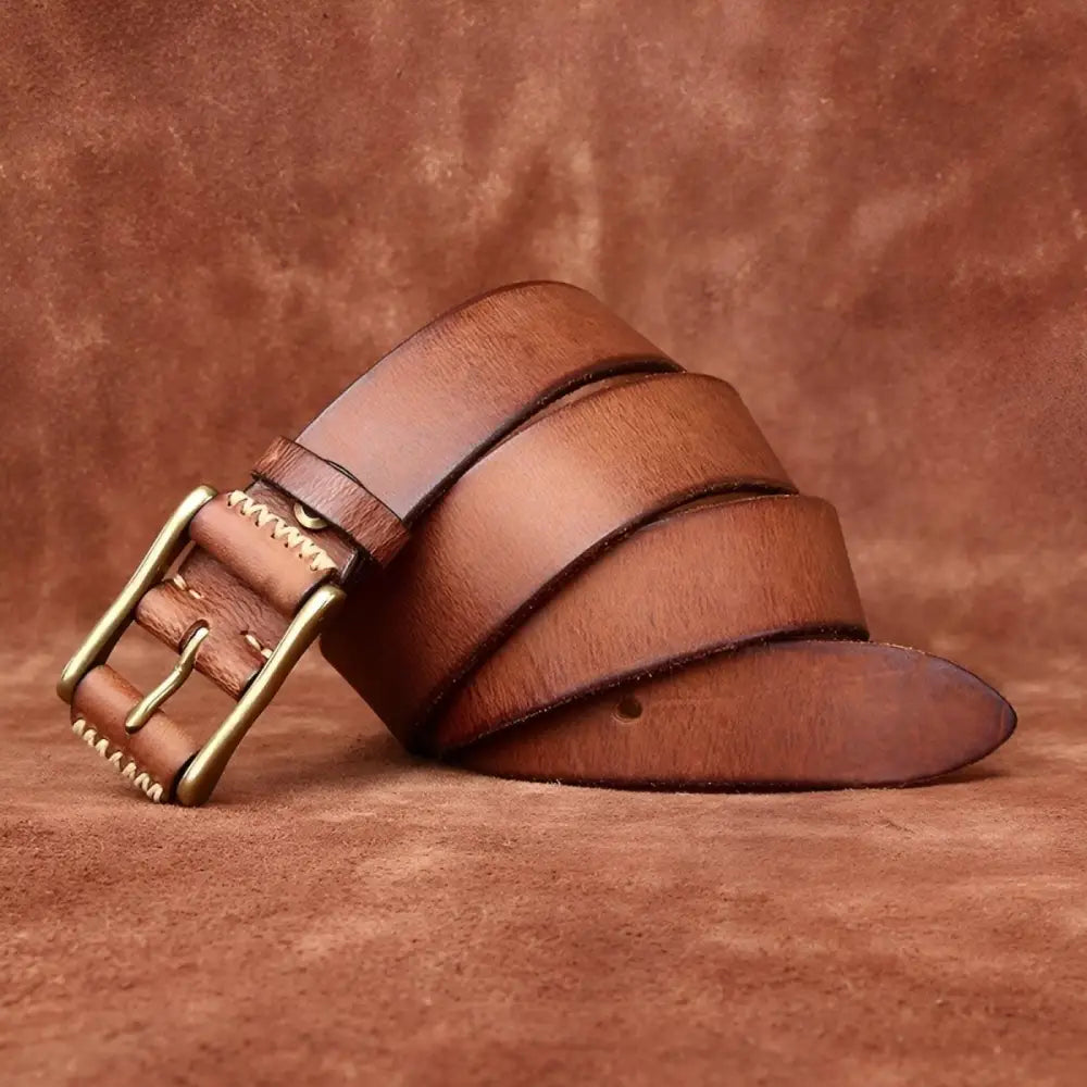 Erico Model Brown Leather Belt with Brass Buckle for stylish men’s accessories