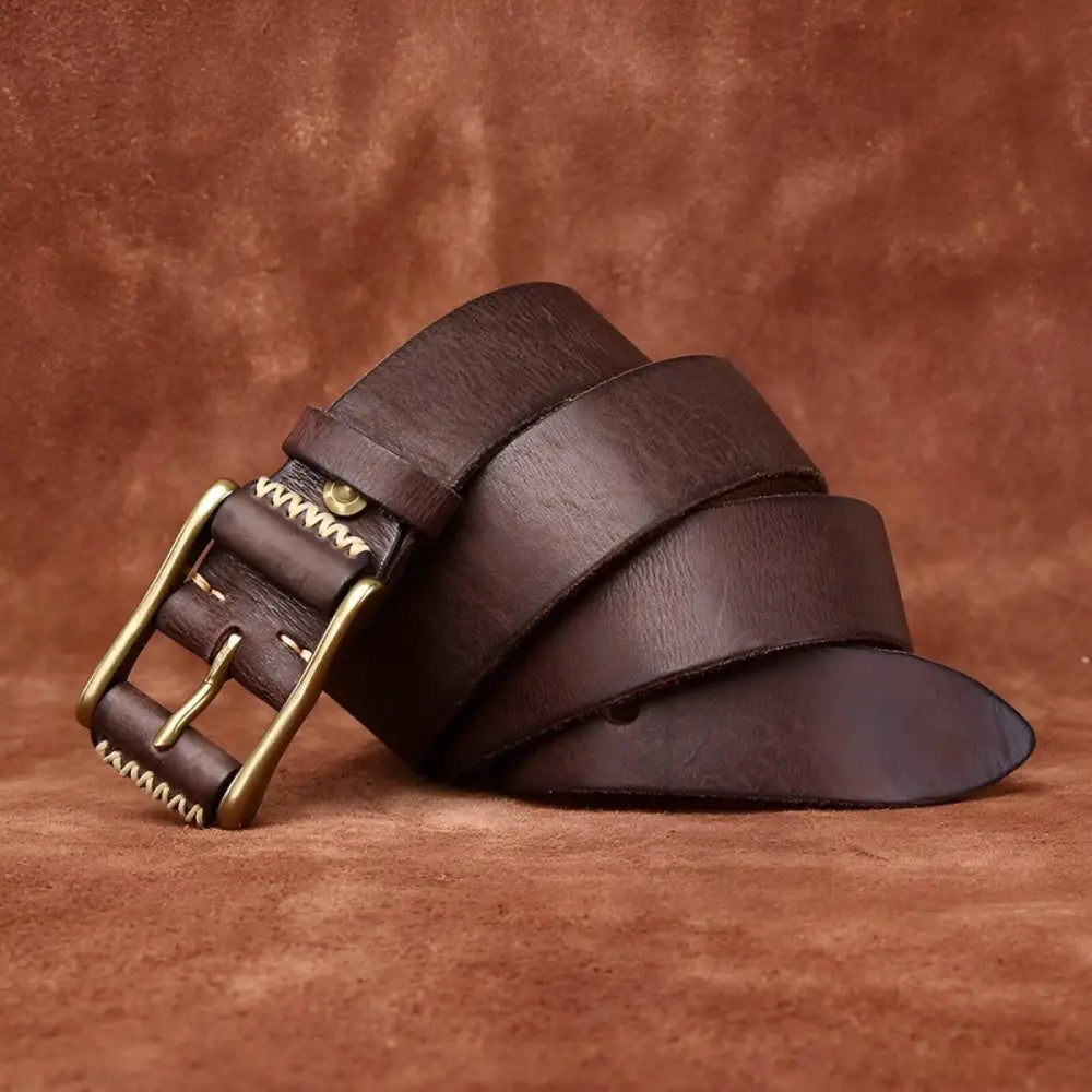 Erico Model Brown Leather Belt with Brass Buckle for stylish menswear