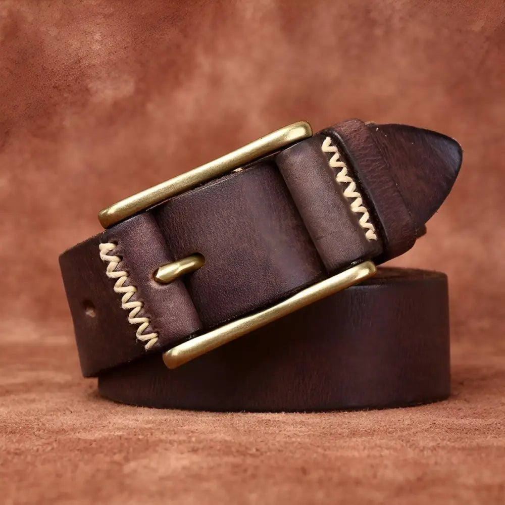 Erico Model Brown Leather Belt with Brass Buckle for Men